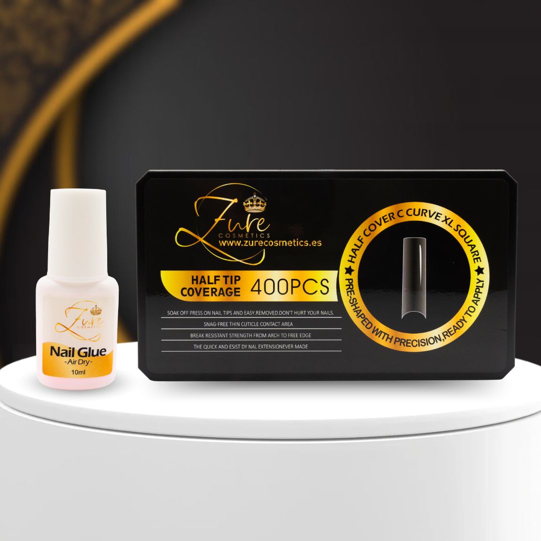Pack Pegamento de Uñas + Half Tips Coverage 400pcs