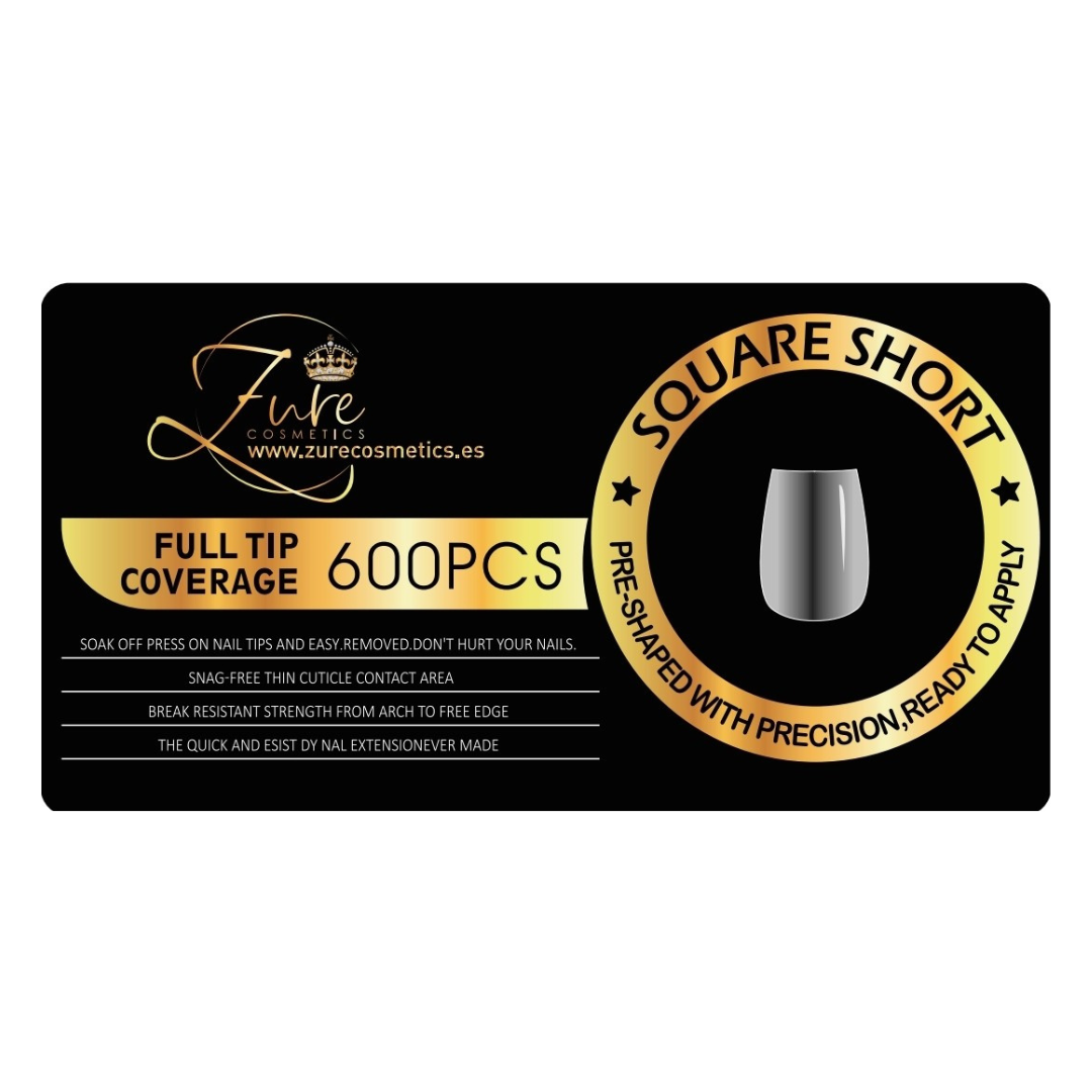Square Short Gel X Zure Cosmetics - Moldes uñas gel express forma cuadrada corta 600ud