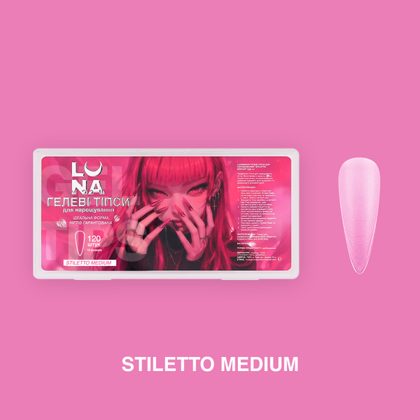 LUNAmoon Gel Tips Stiletto Medium 500 uds — Tips de gel